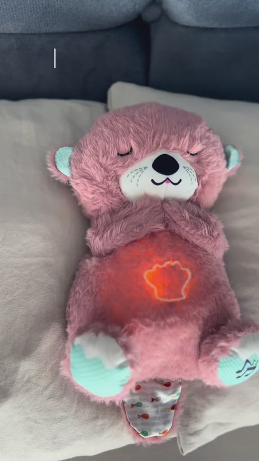 Peluche Nutria Dormilona Luz Cálida Respiración y Musical Para Bebés Niños y Adultos Gris